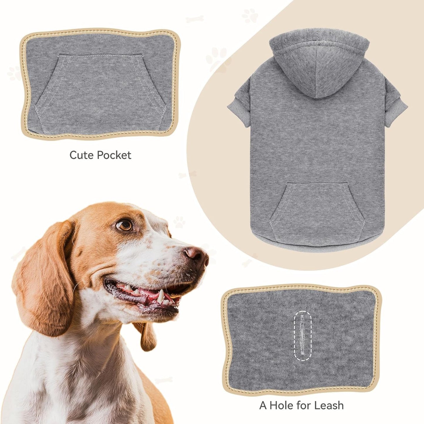 Dog Hoodie Dog Sweaters for Large Dogs Dog Sweater Solid Soft Brushed Fleece Dog Clothes Dog Hoodie Sweatshirt with Pocket(Grey-L)