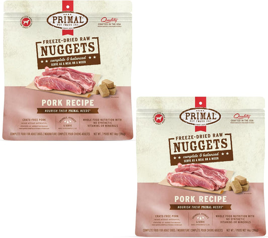 Primal Freeze Dried Raw Dog Food Nuggets, Pork, Complete & Balanced Meal, Also Use as Topper or Treat, Premium, Healthy, Grain Free, High Protein Raw Dog Food, 14 oz (Pack of 2)