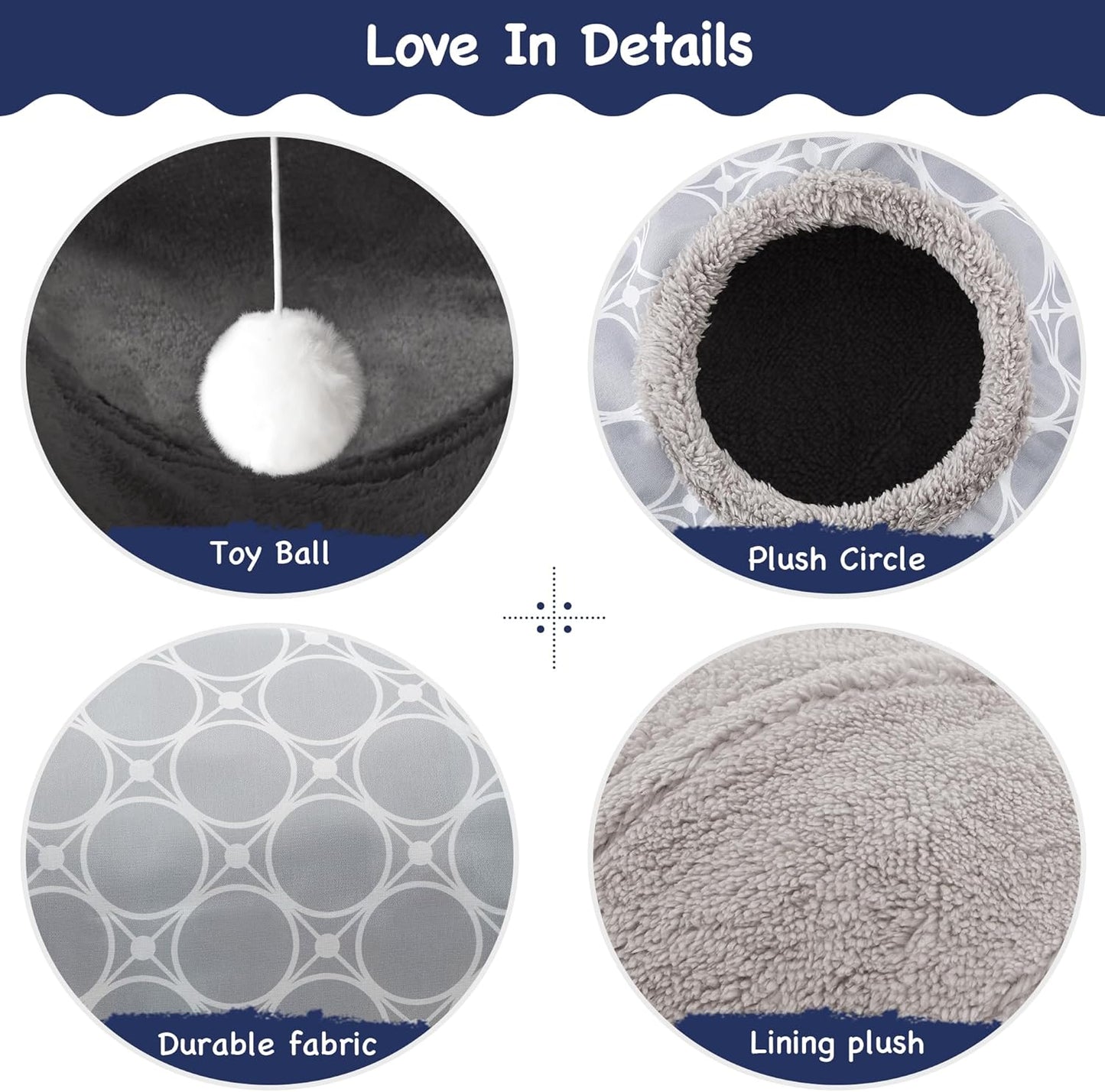 Tempcore Pet Cat Tunnel Tube Cat Toys 3 Way Collapsible, Cat Tunnels for Indoor Cats Fleece-Lined in for Warmth，Kitty Tunnel Bored Pet Toys Peek Hole Toy Ball Cat, Puppy, Kitten, Geometry Grey