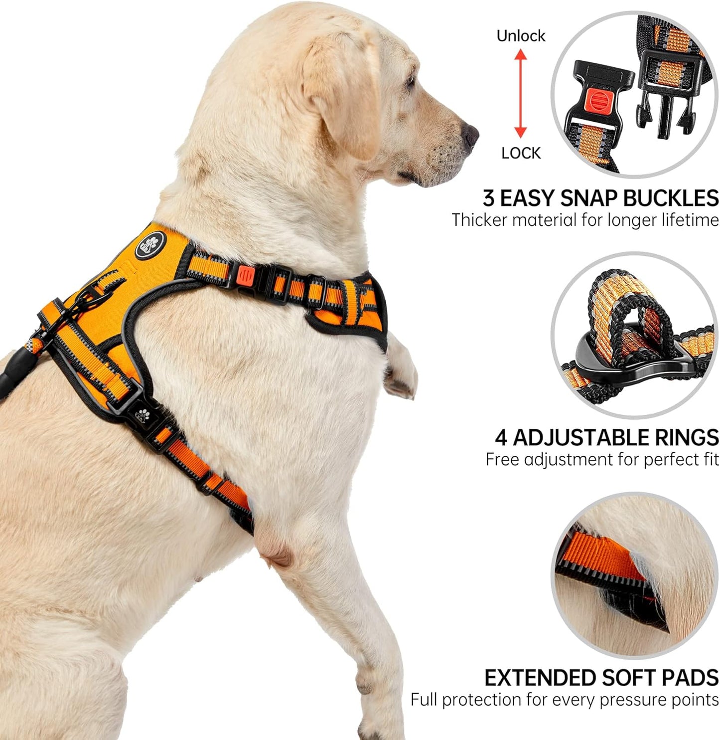 NESTROAD No Pull Dog Harness,Adjustable Oxford Dog Vest Harness with Leash,Reflective No-Choke Pet Harness with Easy Control Soft Handle for Large Dogs(X-Large,Orange)