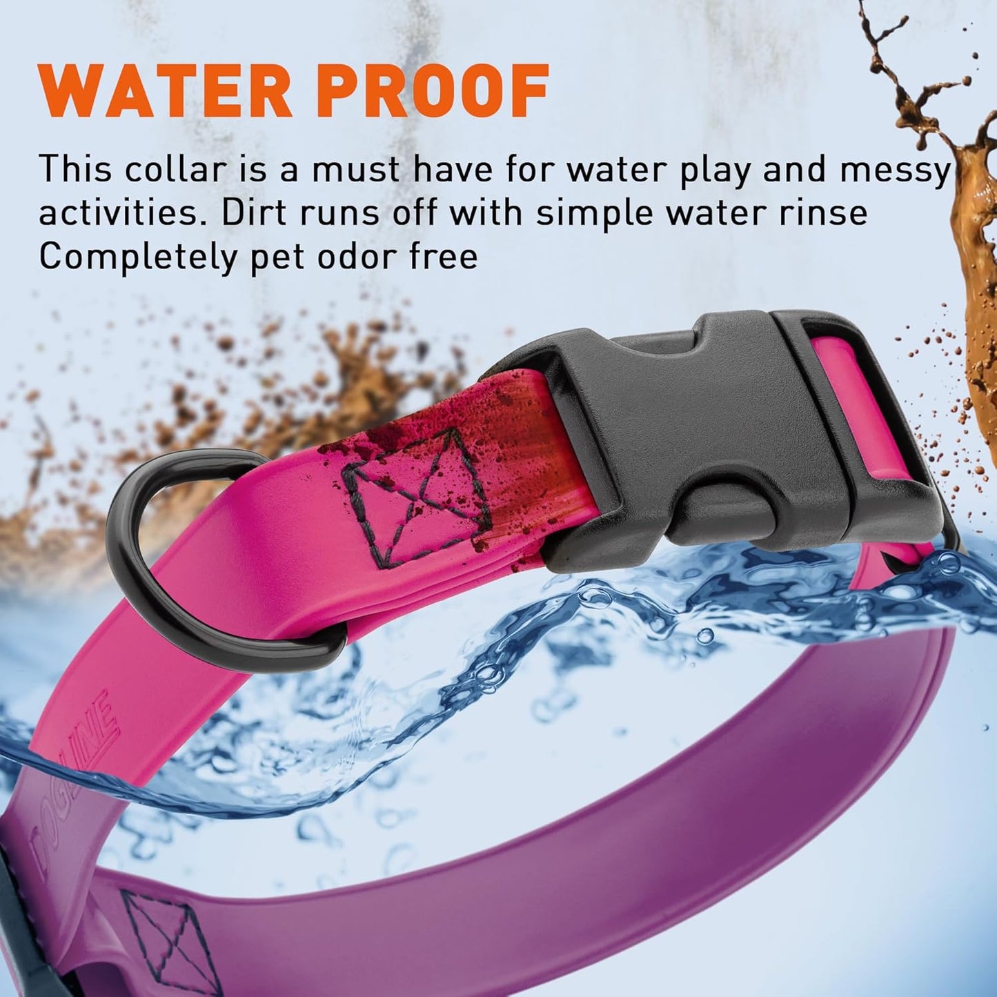 Dogline Biothane Waterproof Dog Collar with Quick Release Buckle Strong Coated Nylon Webbing with Odor- Proof for Easy Care Easy to Clean Fits Small Medium Large Dogs, Magenta Pink 1" W 15-23" L