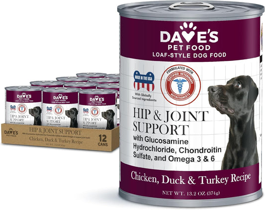 Dave's Pet Food Glucosamine Chondroitin for Dogs, Hip and Joint Support, Gluten-Free, Wet Senior Dog Food, 13.2 oz (Case of 12)