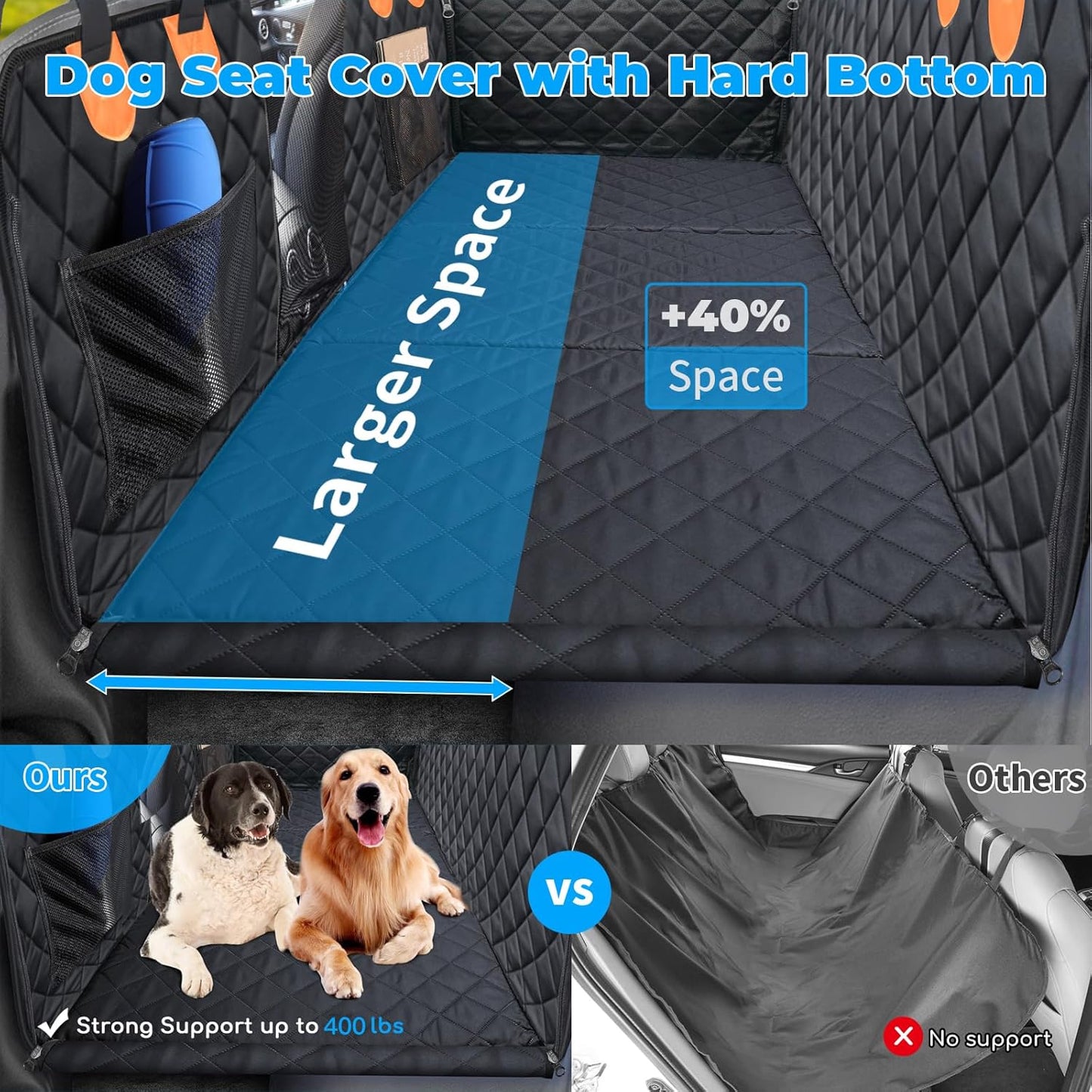 URPOWER Back Seat Extender for Dogs - Hard Bottom Dog Car Seat Cover Holds 400 lbs, Waterproof Dog Hammock Dogs Bed for Cars, SUVs & Small Trucks, Pet Backseat Protector with Mesh Window & Large Space
