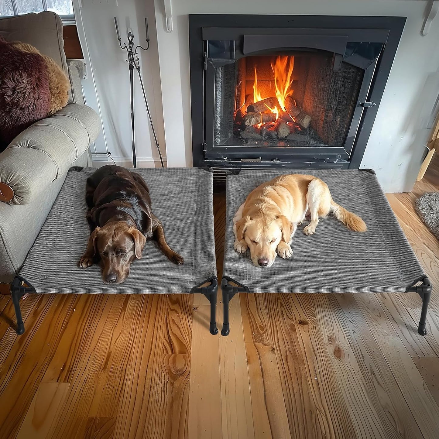 Veehoo 2-Pack Raised Dog Beds - Cooling Portable Pet Cot with No-Slip Feet, Breathable Mesh, Size 42" x 30", Black Silver, CWC1803-L