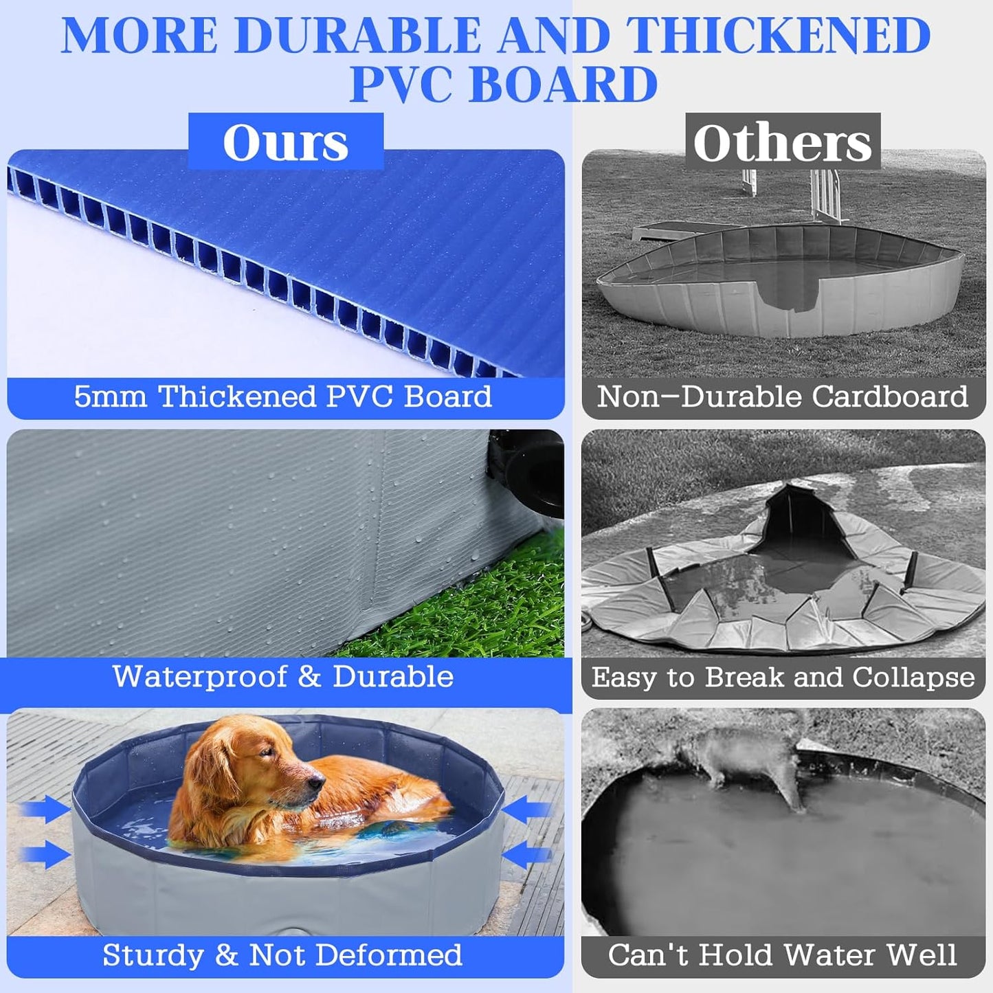 Foldable Dog Bath Swimming Pool Plastic Kiddie Pool Professional Tub Collapsible Grooming Bathtub for Pets Kids Baby and Toddler, 39.5 x 12 Inches Gray