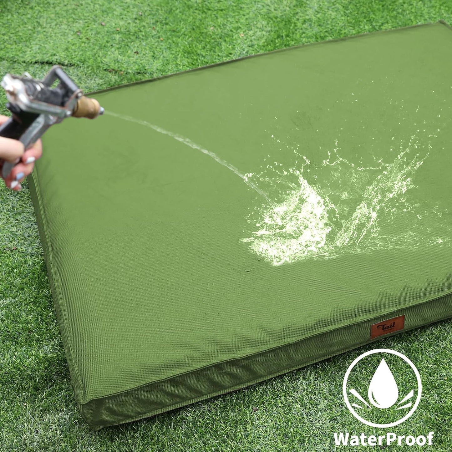 Outdoor Large Dog Bed, Waterproof Dog Bed for Large Dogs, Egg Crate Foam Pet Bed with Removable Washable Oxford Cooling Cover, Light Green