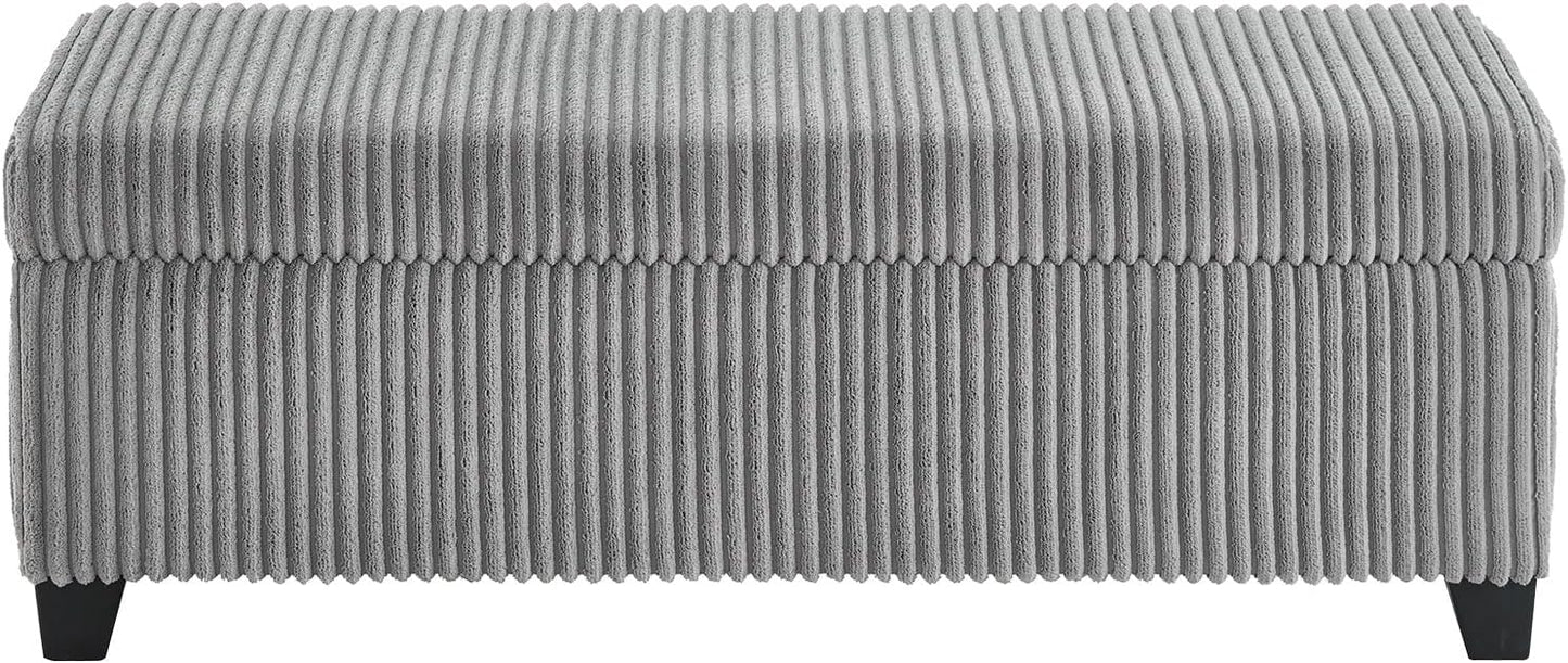 48" Ottoman with Storage, Corduroy Storage Ottoman Bench for Bedroom, End of Bed Bench with Safety Hinge for Living Room, Bedroom, Entryway, Grey