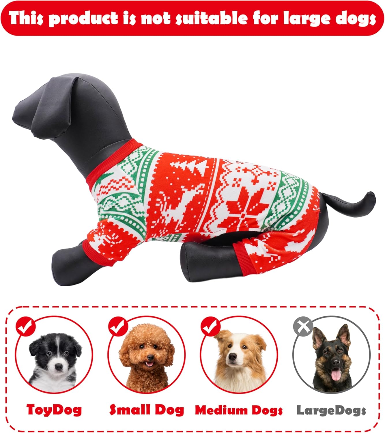 PET SHOW 4 Pack Christmas Small Dog Pajamas Holiday Dog Clothes Doggies Girl Boy Soft Stretchy PJs Xmas Jumpsuit Puppy Cats Onesies Red Green Outfits with Sleeve Pets Dachshund Costume S