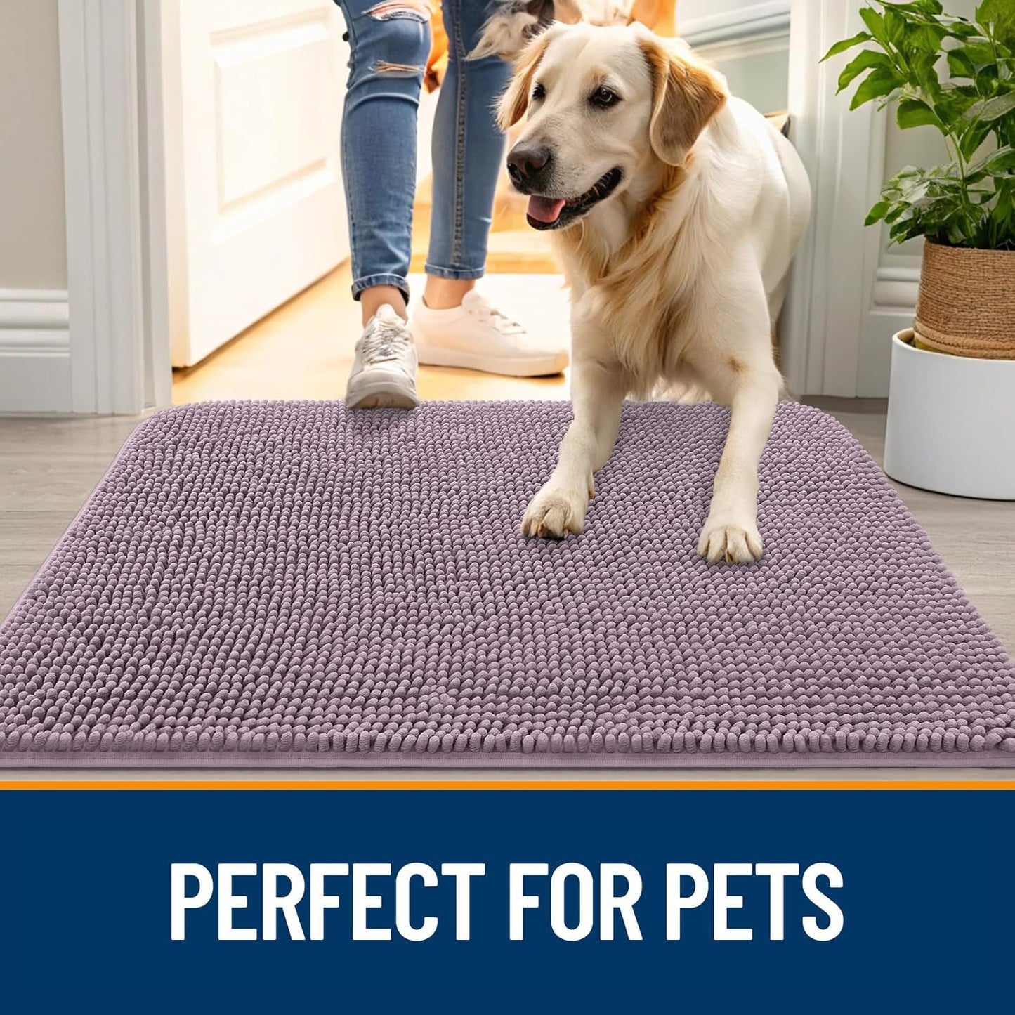 OLANLY Dog Door Mat for Muddy Paws 36x24, Absorbs Moisture and Dirt, Absorbent Non-Slip Washable Doormat, Quick Dry Chenille Mud Mat for Dogs, Entry Indoor Entryway Carpet for Inside Floor, Deep Plum