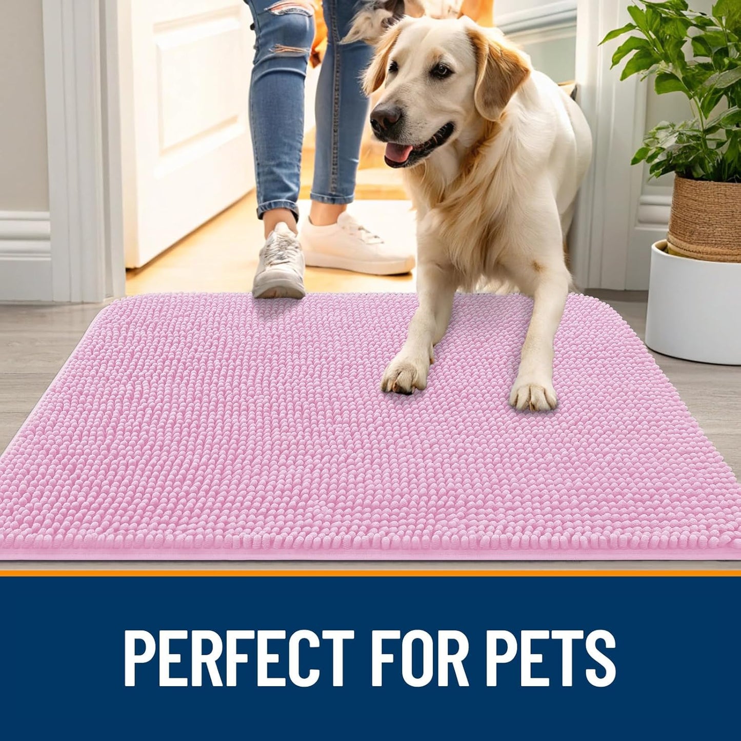 OLANLY Dog Door Mat for Muddy Paws 70x24, Absorbs Moisture and Dirt, Absorbent Non-Slip Washable Doormat, Quick Dry Chenille Mud Mat for Dogs, Entry Indoor Entryway Carpet for Inside Floor, Pink