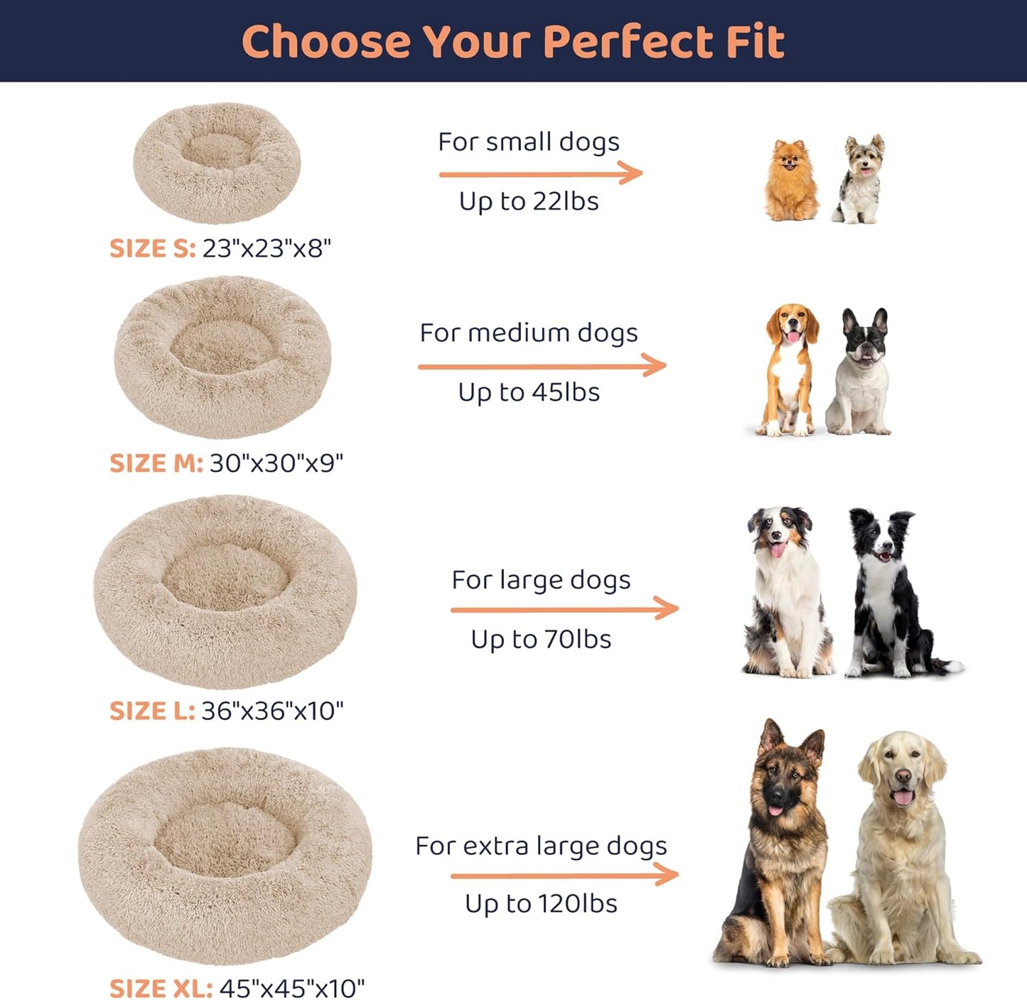 Donut Dog Bed - Premium Comfort for Anxiety Relief - Fluffy & Calming Design with Ultra-Plush Support | Cozy Round Dog Bed with Super Soft Circle Style (Size S Beige)