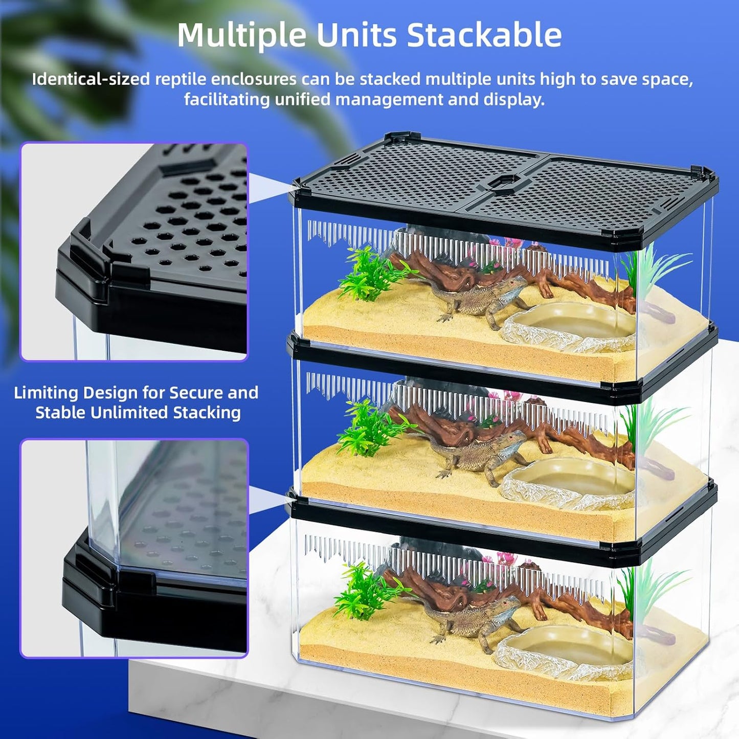 High-Transparency Reptile & Insect Enclosure Terrarium with Magnetic Door, Excellent Ventilation, Easy Cleaning, and Strong, Long-Lasting Build for Gecko, Tarantula, Hermit Crab (12x8.1x5.3 Inch)