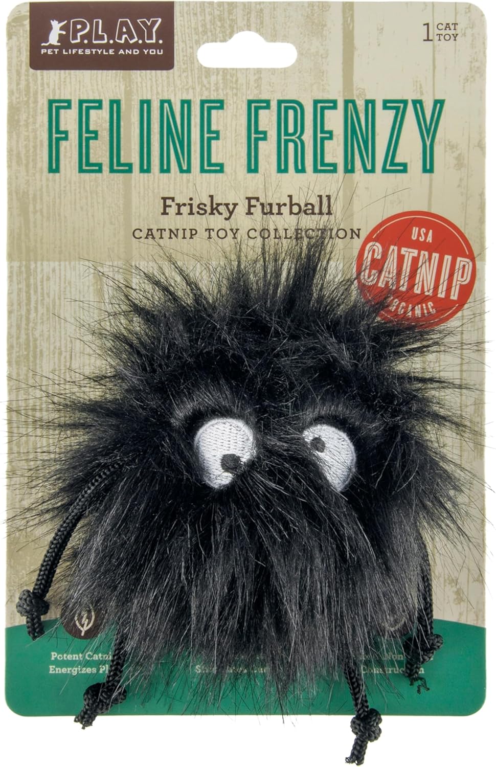 P.L.A.Y. Cute Plush Cat Toys - Feline Frenzy Animal Critter Themed Catnip Filled Toy, Great for Adult Cats and Kittens - Machine Washable, Recycled Materials, Crinkles, Rope Knots (Frisky Furball)