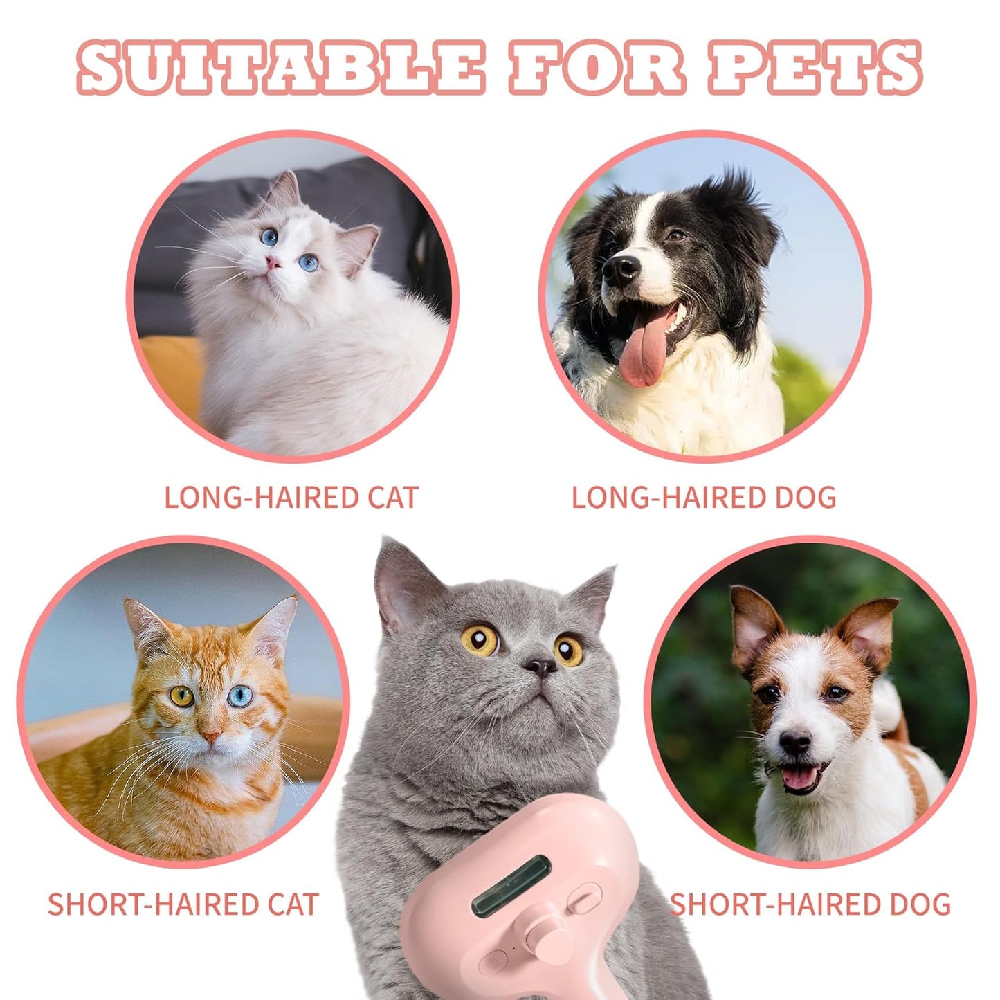 3-in-1 Steam Brush for Cats & Dogs – Hair Removal Comb with One-Click Release & Water Spray – Grooming Brush for Shedding, Long/Short Hair