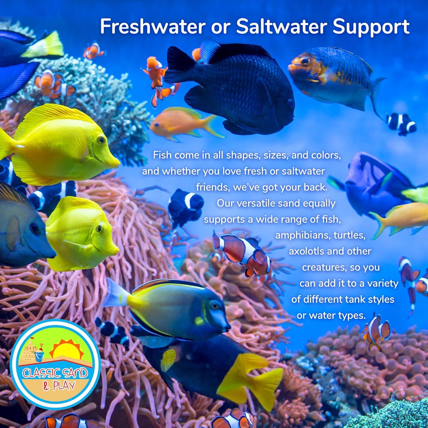 CLASSIC SAND & PLAY Natural Aquarium Sand for Freshwater and Saltwater Tanks, 20 lb. Bag, Improves Filter Life and Filtration Process, Pre-Washed Fine Sand, Green