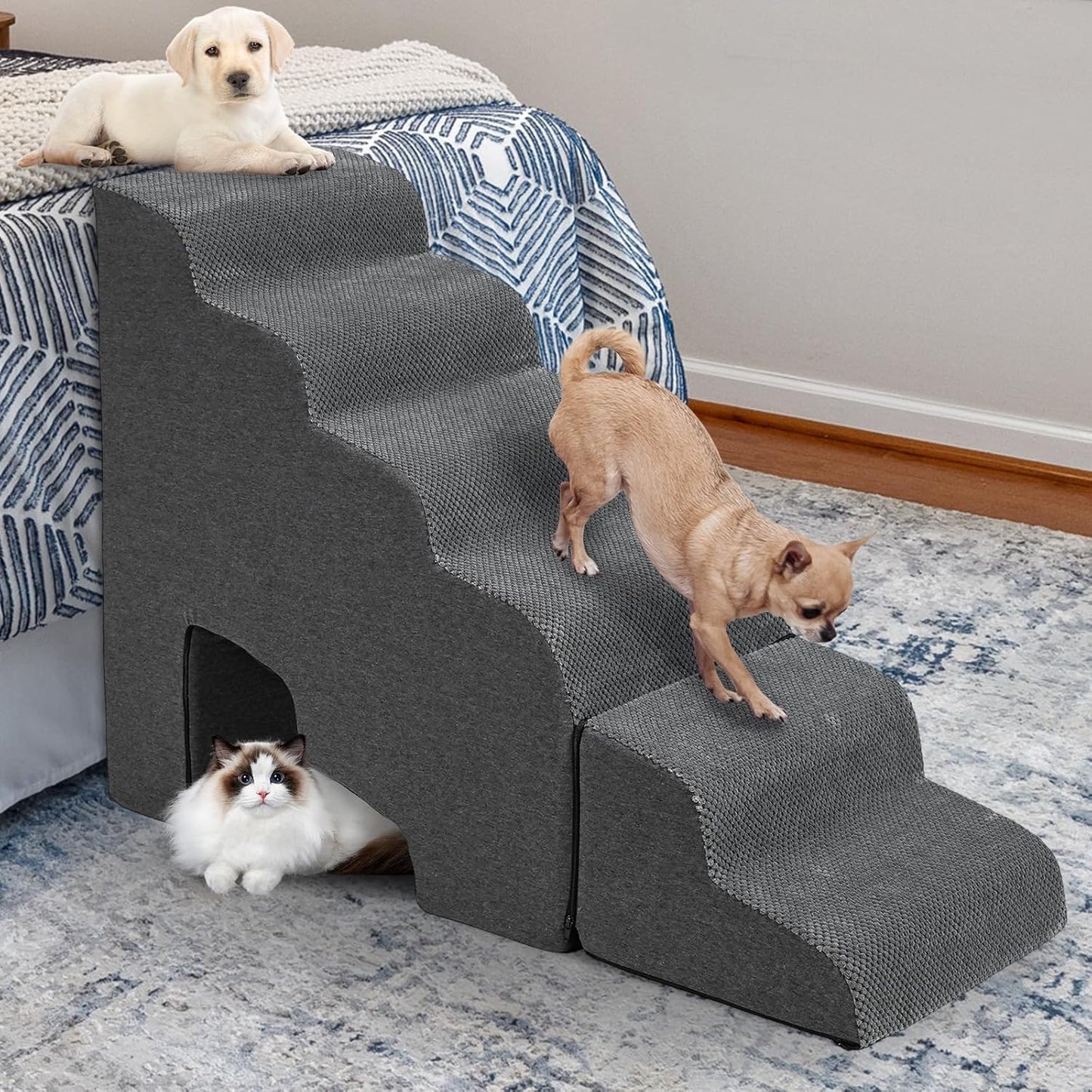 Update Stable Dog Stairs & Steps Ramps for High Beds 30 inches High Tall, LitaiL 6 Step Pet Stairs Steps for High Beds 30 inch Large Dogs, Non-Slip Dog Ramps for Small Dogs, Older Cat