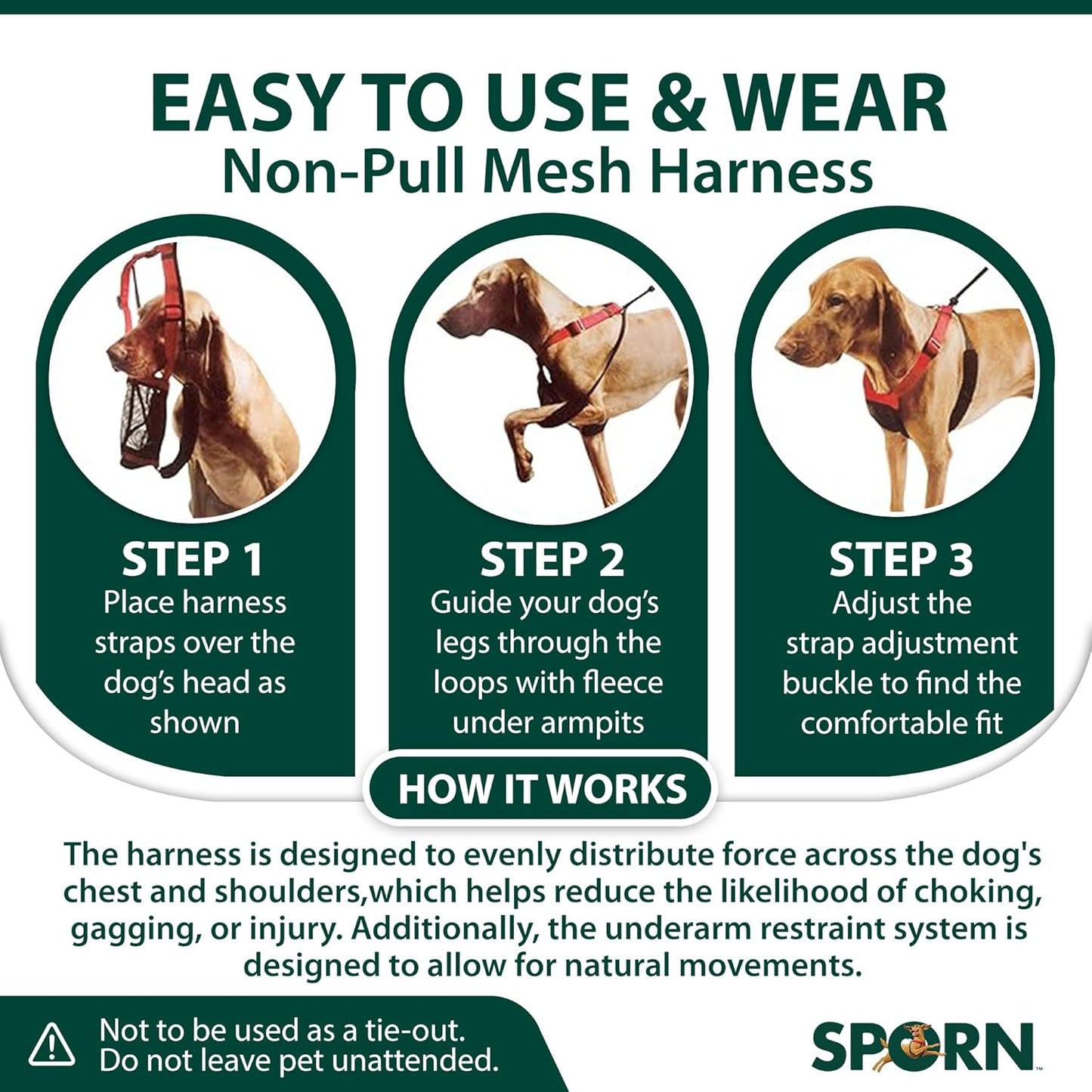 Sporn Extra Small Dog Harness No Pull - Easy & Adjustable for Growing Puppies, Lightweight, Breathable, Durable Nylon, Black Mesh Body, XS Size, Anti-Pull Dog Harness for Puppies & Small-Sized Breeds