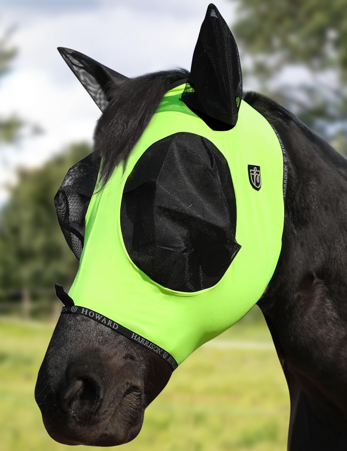 Harrison Howard Horse Fly Mask with Forelock Opening Stretch Breathable and Comfortable for Horses UV -Protection Fluorescent Yellow M