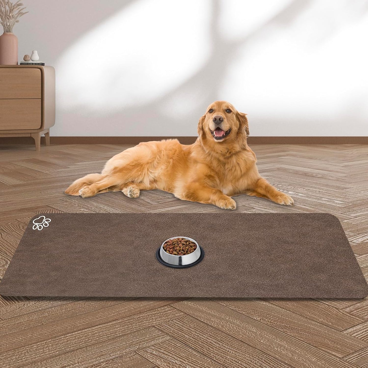 Large Pet Feeding Mat, 39.4" x 31.5" Absorbent Quick Dry Dog Mat for Food and Water Bowl, Non Skid Cat Bowl Mat, No Stains for Pet Water Dispenser Pet Supplies for Messy Drinkers