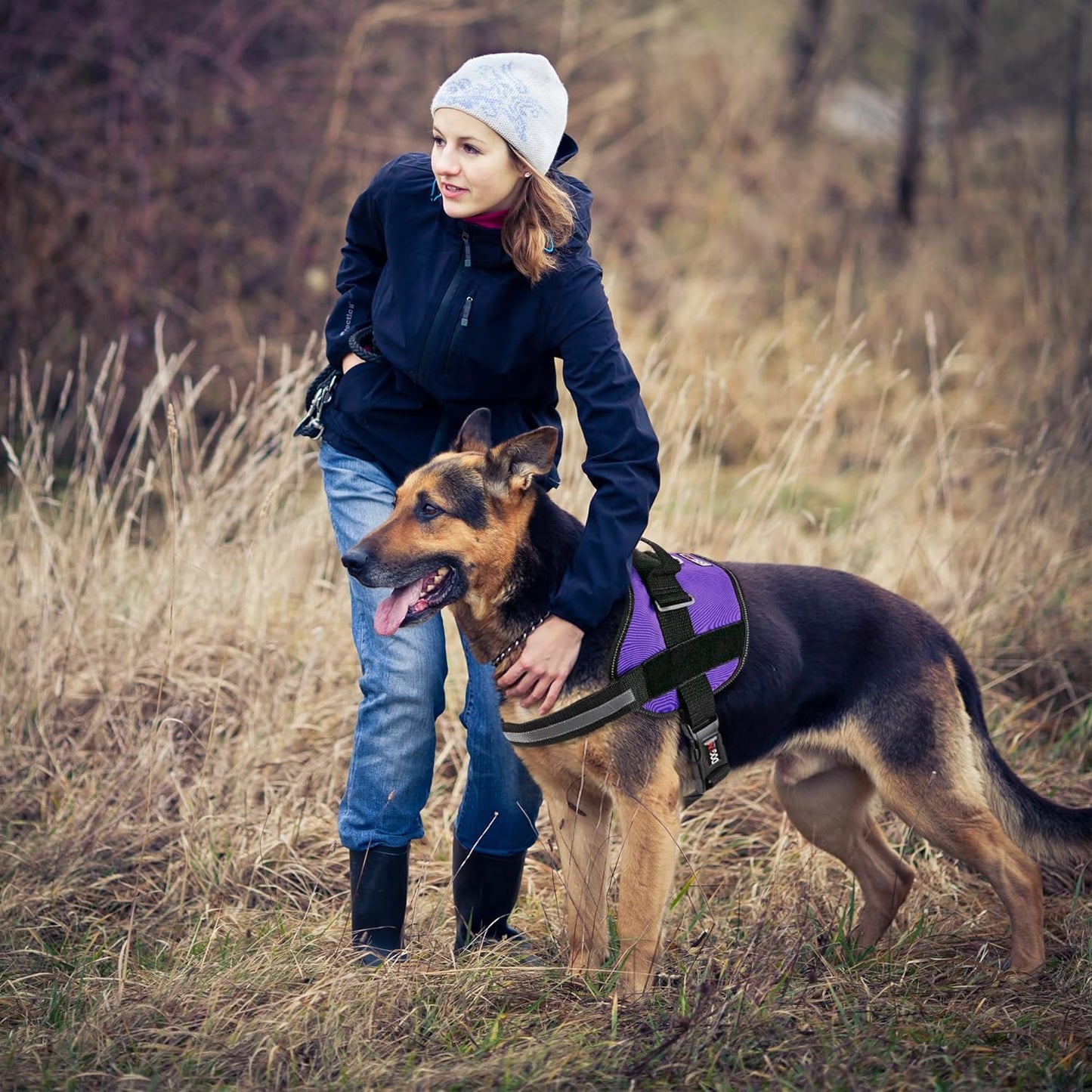 Dogline Dog Harness, Reflective No-Pull Adjustable Vest with Handle for Walking, Training, Breathable, No - Choke Harness for Small, Medium or Large Dogs Room for Patches Girth 15 to 18 in Purple