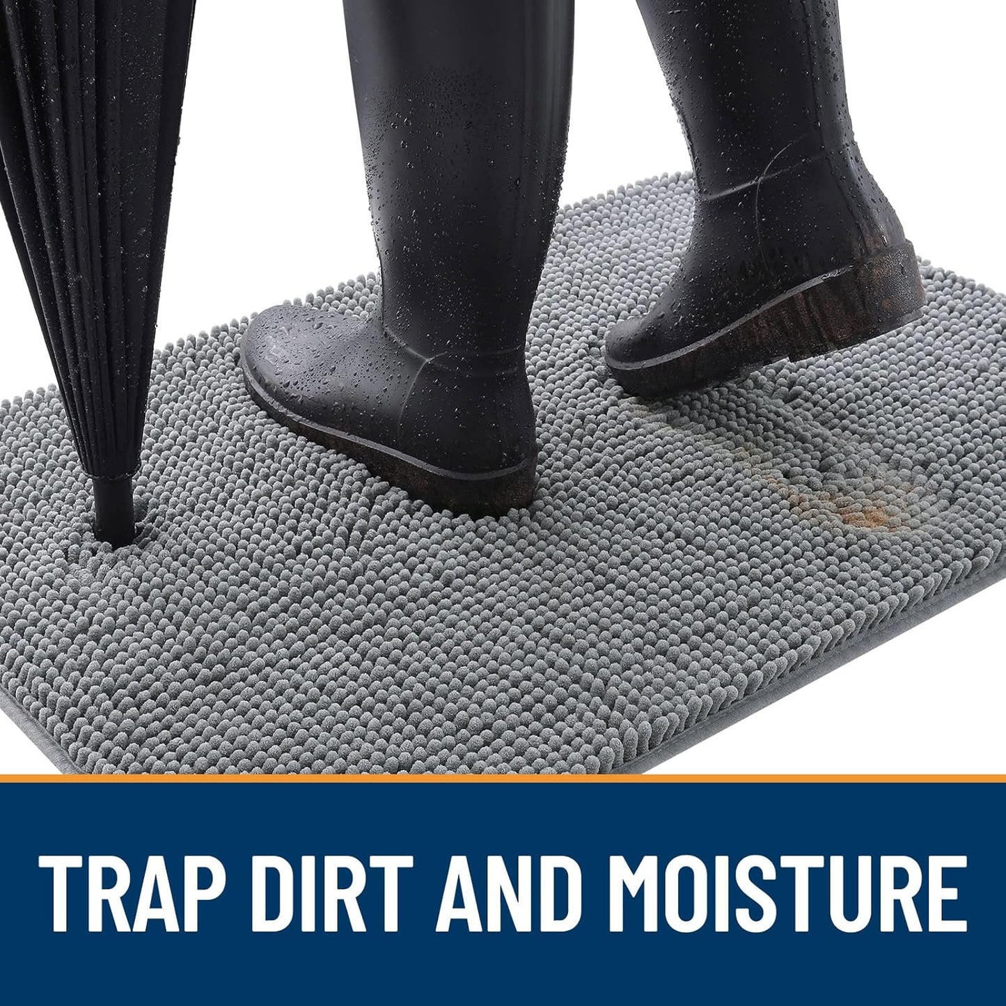 OLANLY Dog Door Mat for Muddy Paws 47x20, Absorbs Moisture and Dirt, Absorbent Non-Slip Washable Doormat, Quick Dry Chenille Mud Mat for Dogs, Entry Indoor Entryway Carpet for Inside Floor, Grey