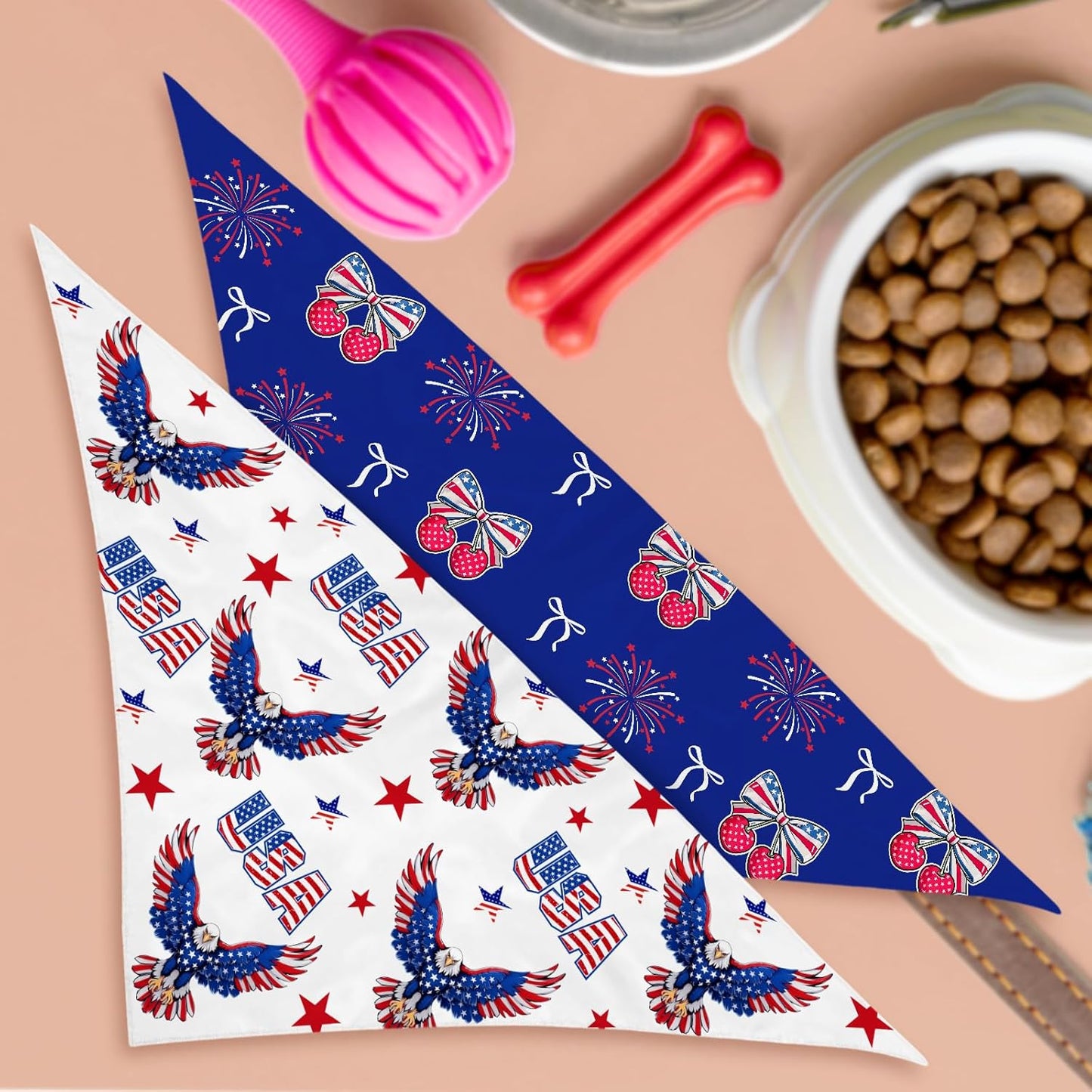 2 Pcs Patriotic Dog Bandana, American Flag Dog Bandana, Independence Day Puppy Scarf Kerchief Bandana for Medium Pet Dogs On Birthday, Gifts for Puppy, Red White and Blue Bandanas
