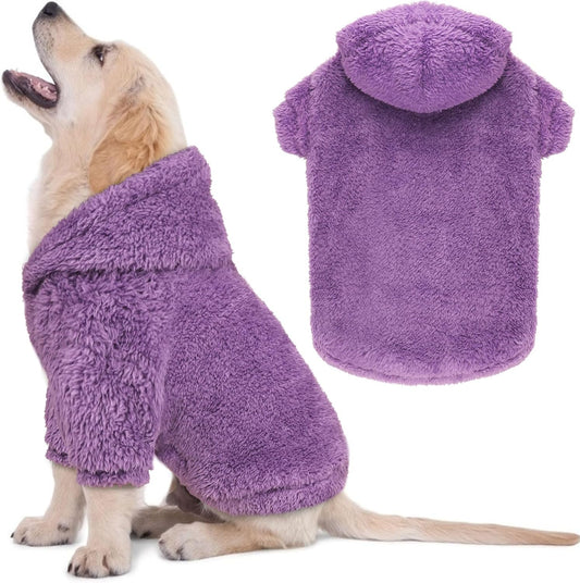 Fuzzy Dog Hoodie Dog Sweaters for Small Dogs Soft Double-Sided Plush Fleece Pet Sweater Pet Clothes Coats Hoodie Sherpa Hooded Sweatshirt(Purple-XS)