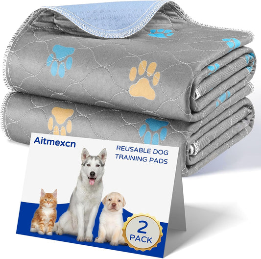Aitmexcn Washable Puppy Dog Pee Pad, 2PCS 100% Waterproof Whelping Training Mat for Puppy/Senior Dog, Fast Drying Reusable Puppy Pads for Indoor, Outdoor and Car Travel- 32x36'' Llight Gray