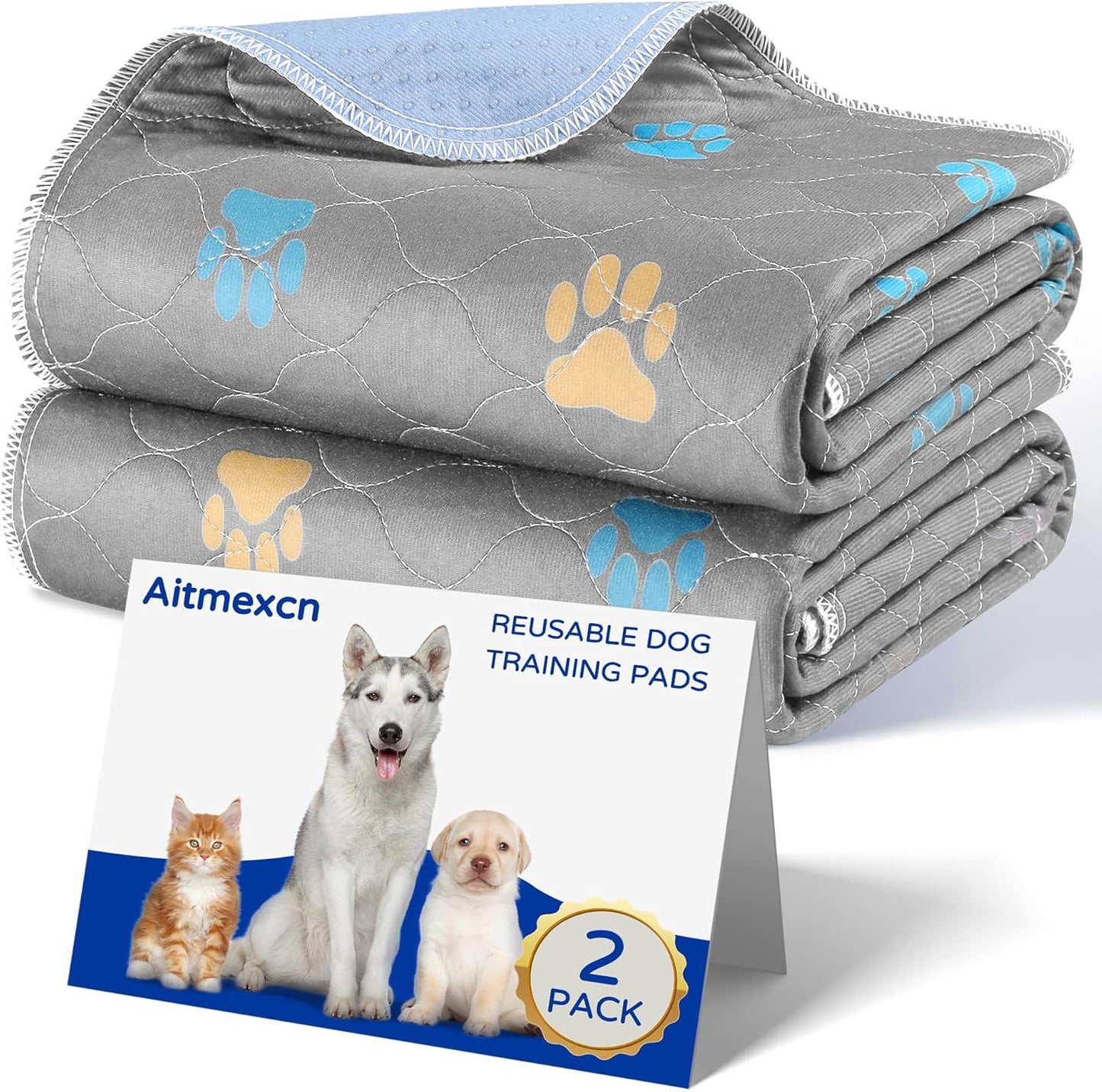 Aitmexcn Washable Puppy Dog Pee Pad, 2PCS 100% Waterproof Whelping Training Mat for Puppy/Senior Dog, Fast Drying Reusable Puppy Pads for Indoor, Outdoor and Car Travel- 36 x 48'' Llight Gray