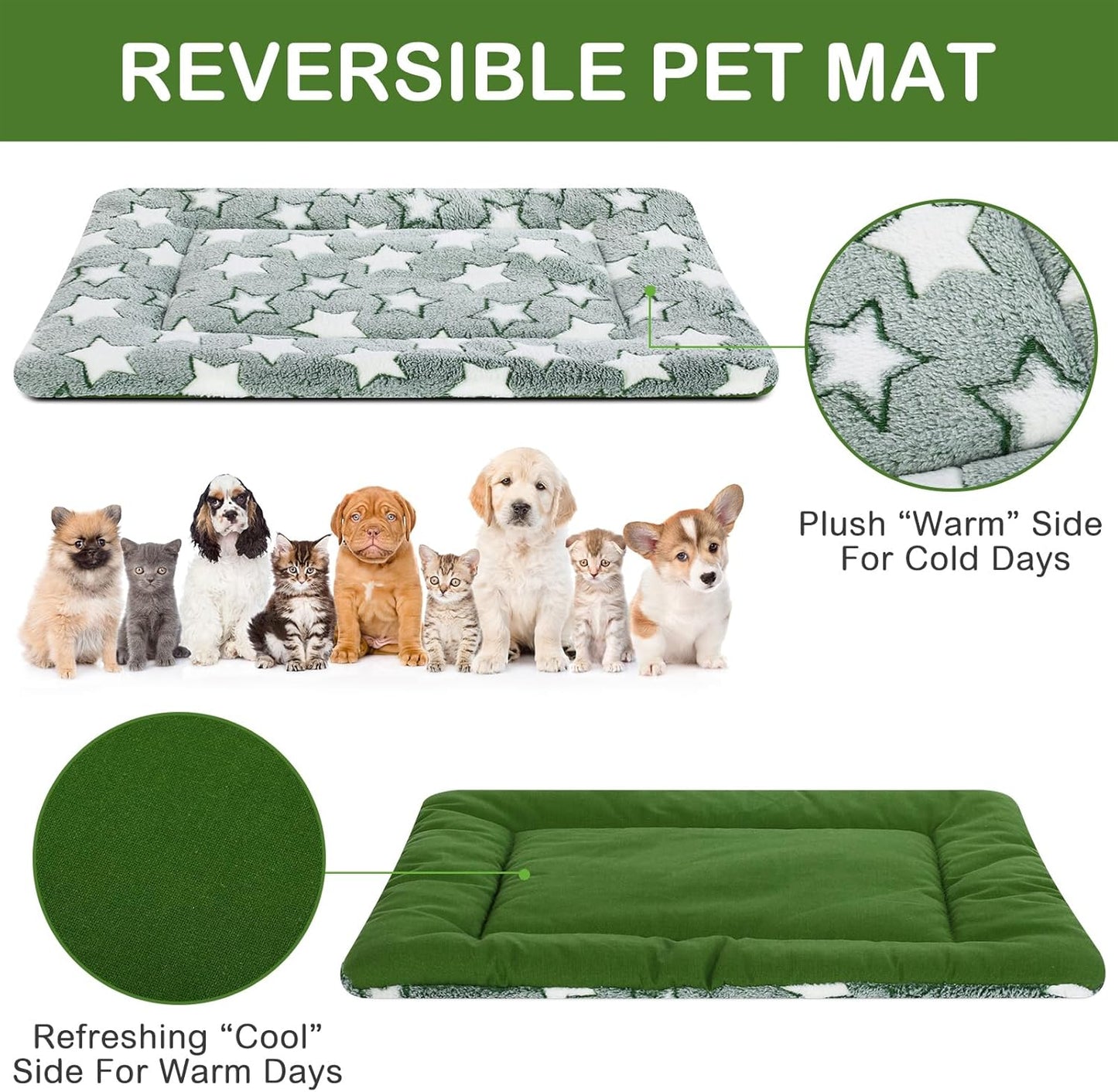 4 Pcs Washable Dog Crate Mat Kennel Pad Replaceable Reversible Pet Bed Pad for Crate Pet, Sleeping Mat for Small, Medium, Large Dog Machine Washable(18 x 24 x 1.6 Inch,Green)