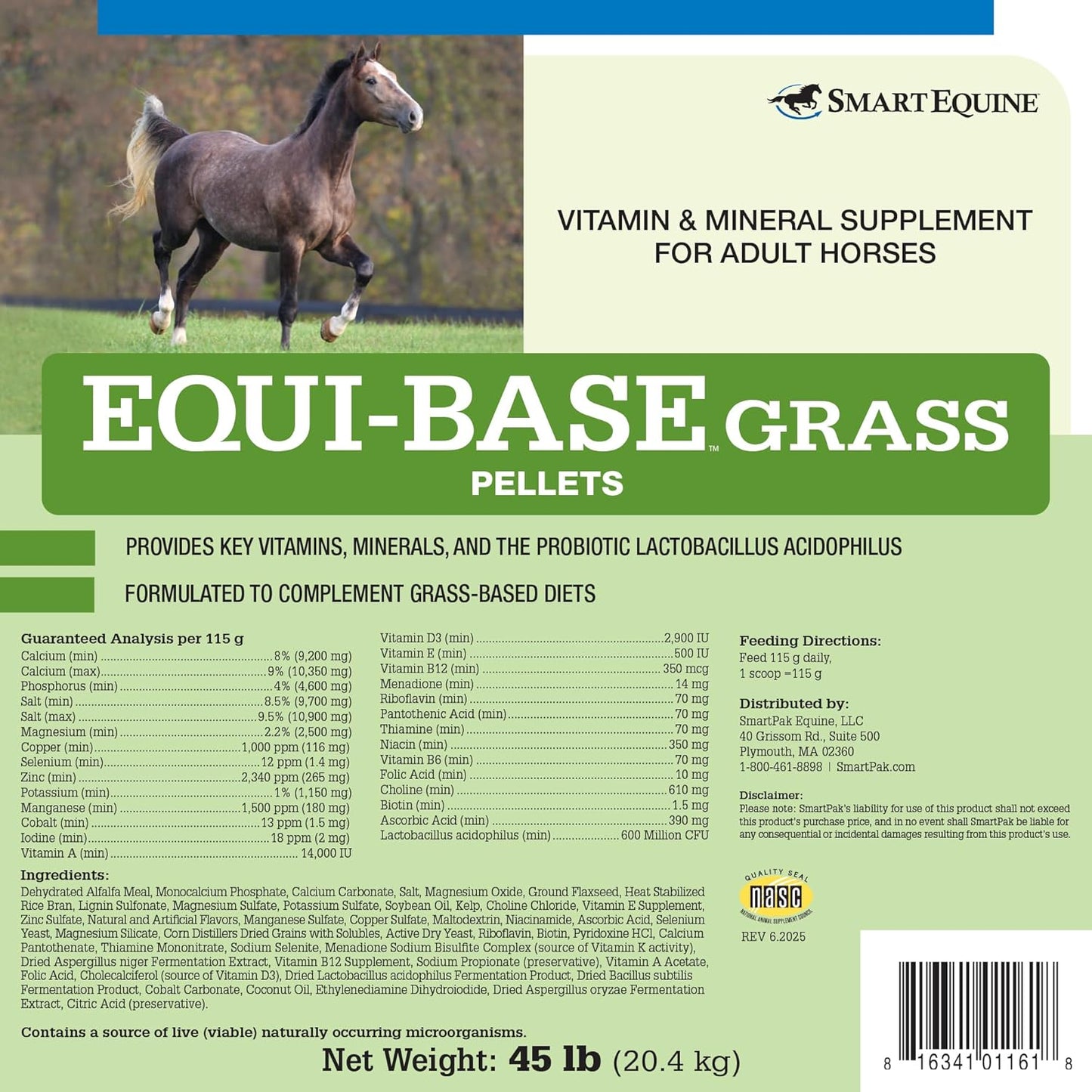 Uckele by SmartEquine EquiBase Grass Pellets | Horse Vitamins & Minerals Supplement, Forage Balancer | Horses in Light to Moderate Work | 45 lb Bucket
