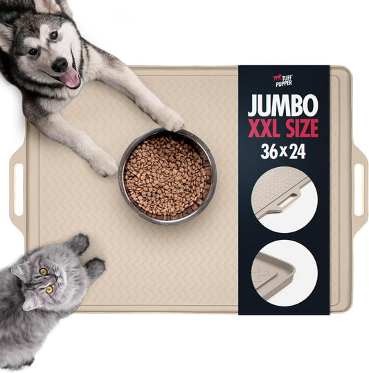 Tuff Pupper 36x24 XXL Dog Feeding Mat for Food and Water | Dog Food Mats for Floors | Waterproof Dog Water Bowl Mat | Dog Placemats Pet Food Mat | Silicone Feeding Mat for Cats and Cat Bowls