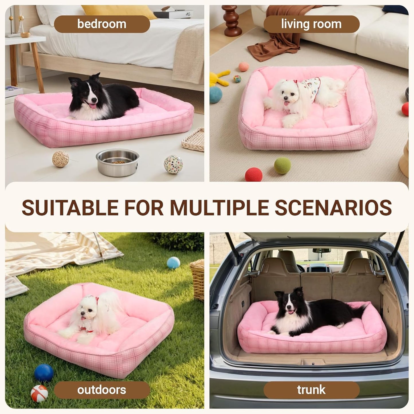 MIHIKK Rectangle Dog Beds for Extra Large Dogs & Cats, Orthopedic Sleeping Pet Bed for Couch with Durable Puppy Cuddler and Anti-Slip Bottom Machine Washable 44 * 30 Inch (Pink)