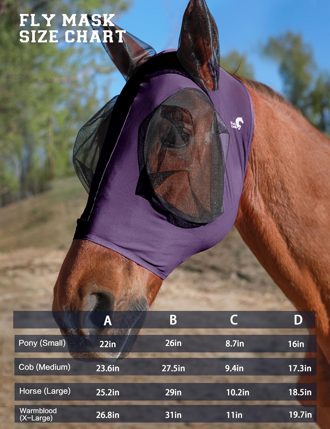 Horse Fly Mask with Ears, UV Protection for Horses, Elasticity with Big Mesh Eye Covers, Snug Fitting Comfortable Breathable Lightweight for Horses Deep Purple Full Size
