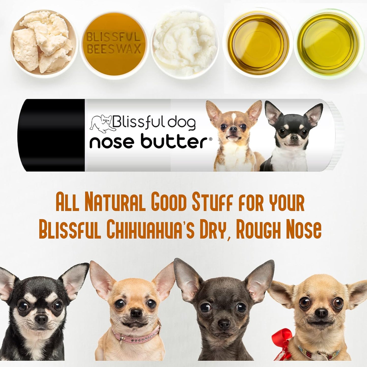 The Blissful Dog Smooth Coat Chihuahua Nose Butter for Dry, Cracked Skin, Lick-Safe Dog Nose Balm with Moisturizing Shea Butter, Almond, Olive, and Essential Oils, Pet Supplies, Uncented, 0.15 oz.