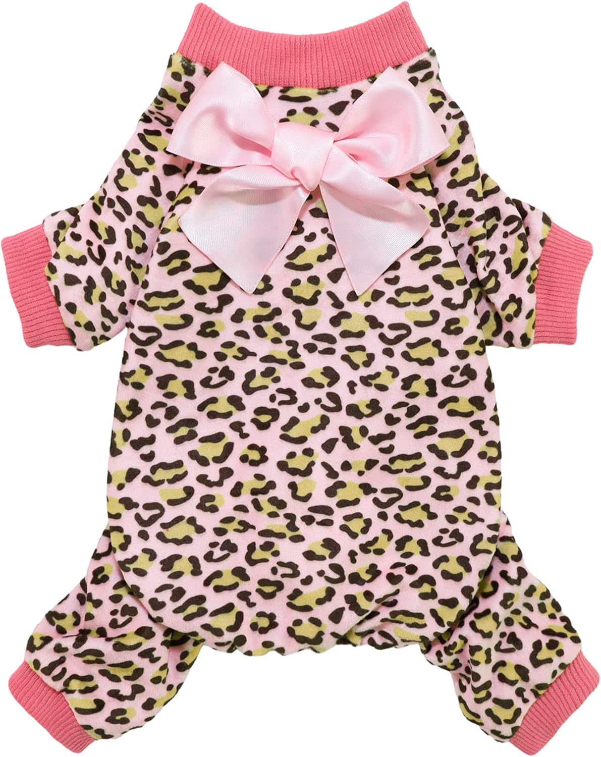 Fitwarm Leopard Dog Pajamas, Fleece Dog Clothes for Small Dogs Girl with Legs, Pet Onesie, Cat Outfit, Pink, Medium