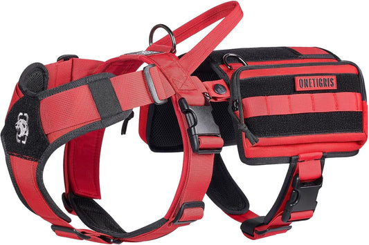OneTigris Service Dog Vest Harness, Service Dog Cape Guardian Dog Backpack Harness with Pouches Dog Saddle Bag for Small Medium and Large Dogs (Red, M)