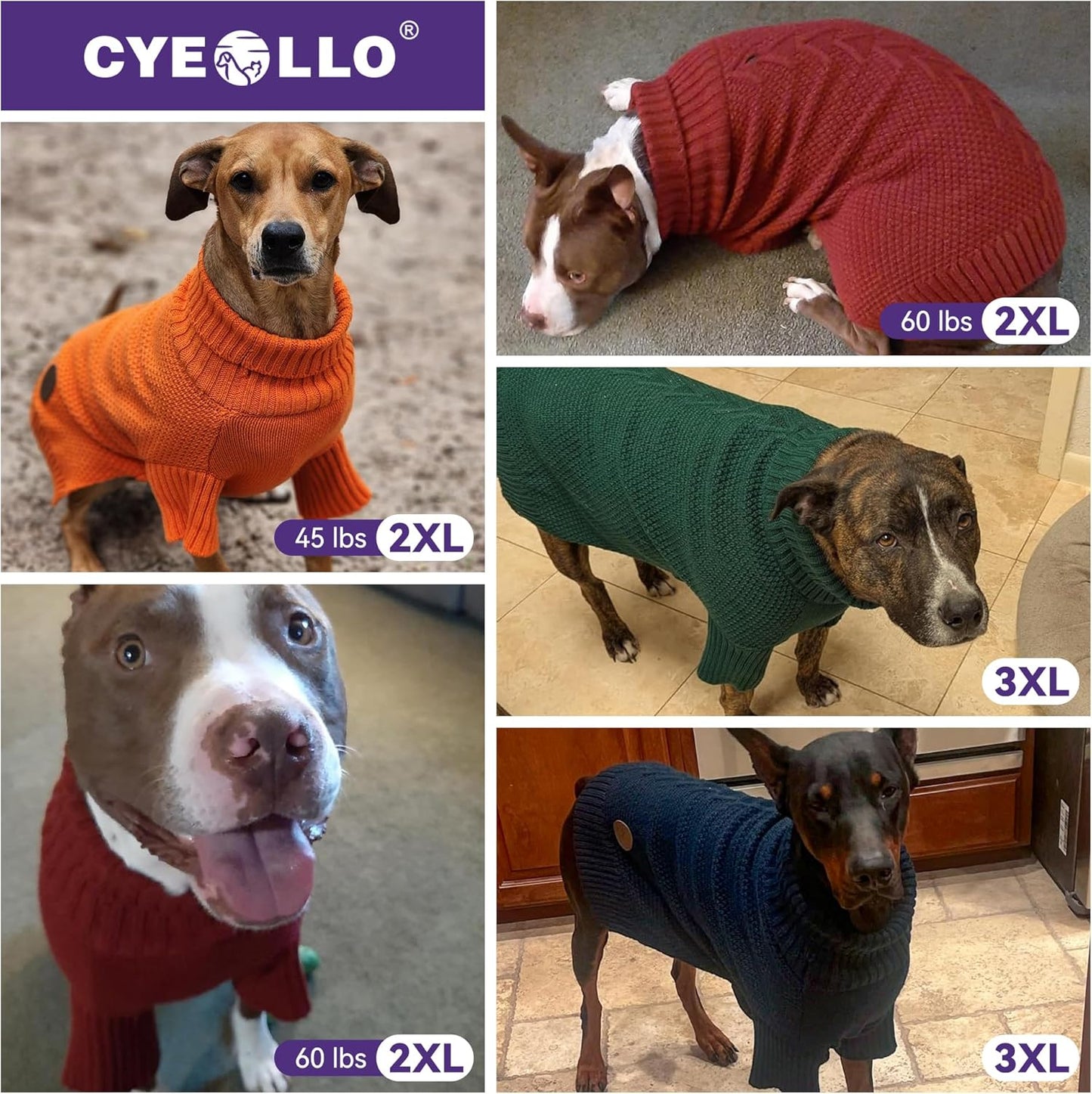 cyeollo 2XL Dog Sweater, Warm Stretchy Sweaters for Large Dogs Boy, Pullover Knitted Thermal Winter Big Dog Clothes with Sleeves, Turtleneck Pet Beagle Border Collie Apparel, Navy XXL
