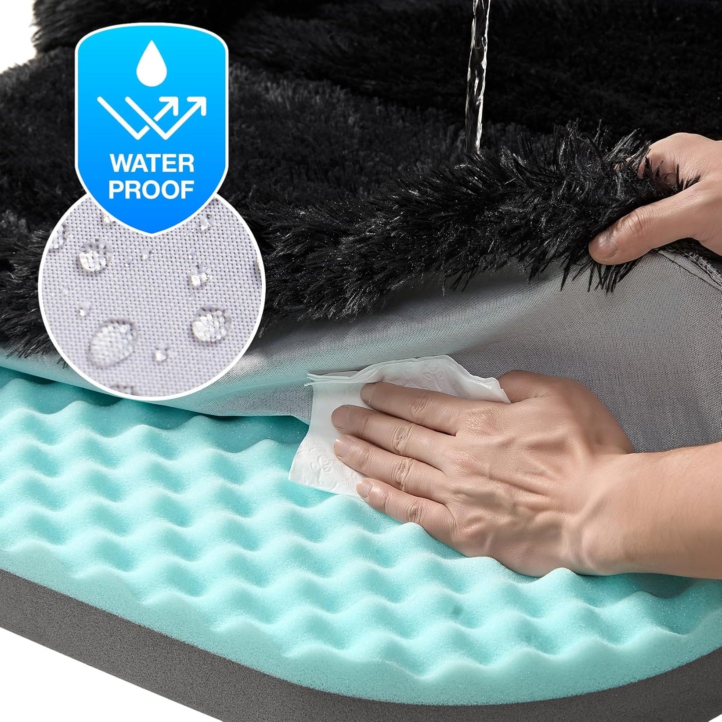 EHEYCIGA Foldable Human Dog Bed, Orthopedic Memory Foam Human Sized Dog Bed, Waterproof Pet Bed for People, Faux Fur Pet Couch for Adult, Black, 72"x44"x11"