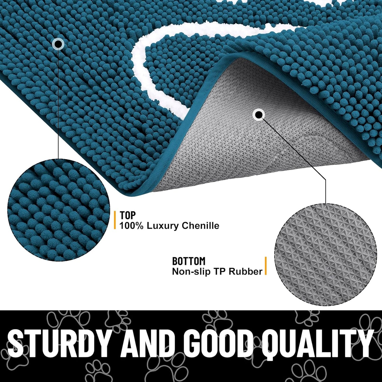 Smiry Dog Door Mat for Muddy Paws, Absorbent Dirt Trapper Non Slip Quick Dry Washable Chenille Mat for Mud Dogs, Entry Rug for Indoor and Outdoor (59x24 Inches, Atlantic Blue)