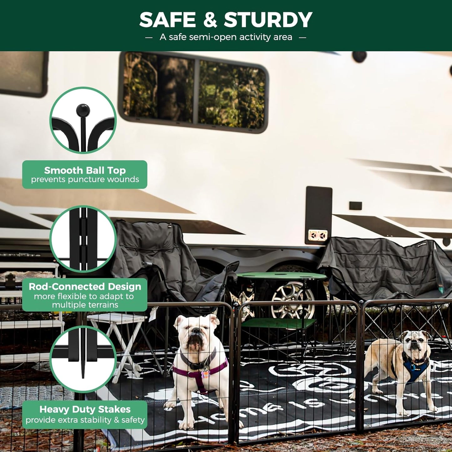 FXW Rollick Unleashed Dog Playpen for Indoor, Yard, RV Camping, 24 inch 48 Panels for Small and Puppy Dogs, Black│Patented