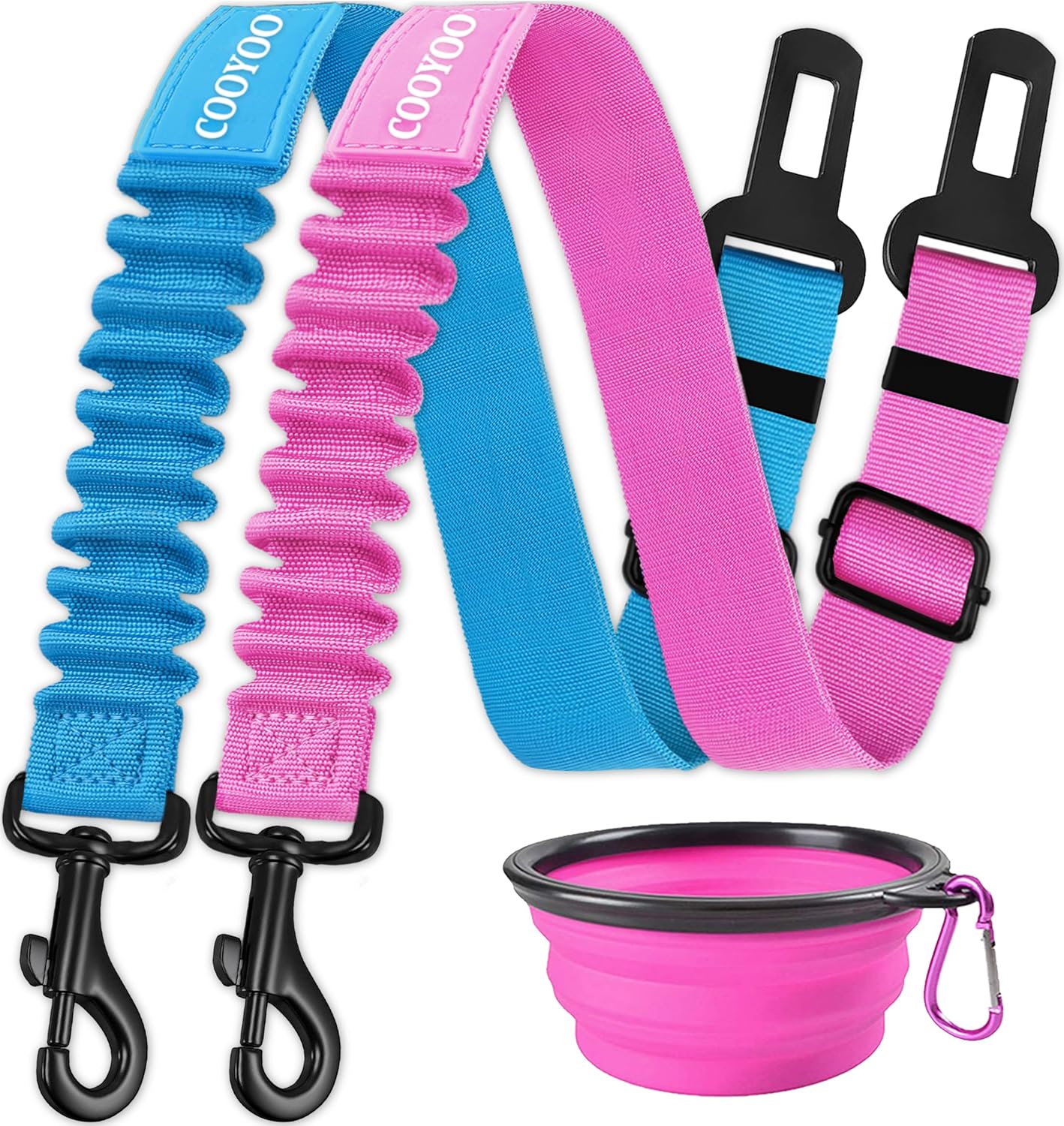 COOYOO Dog Seat Belt,3 Piece Set Retractable Dog Car Harness Adjustable Seat Belt for Vehicle Nylon Pet Safety Seat Belts Heavy Duty & Elastic