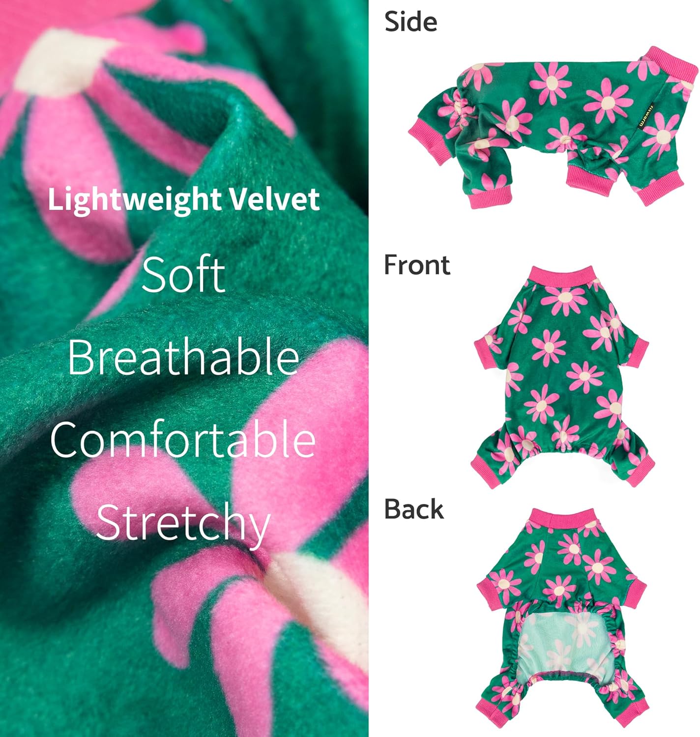 Fitwarm Flower Fleece Dog Pajamas, Warm Winter Dog Clothes for Small Dogs Girl, Cozy Pet Onesie with Feet, Dark Green, XL
