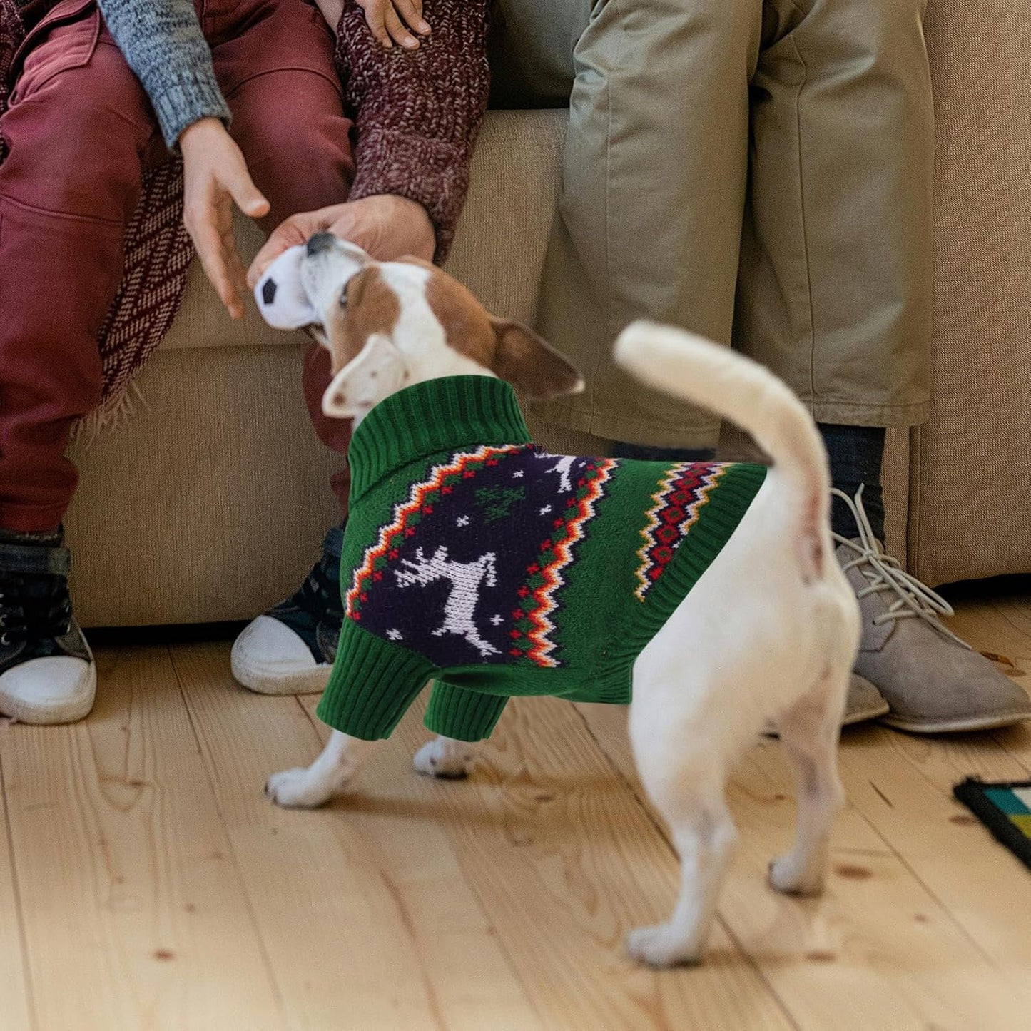 Queenmore Dog Christmas Sweater,Turtleneck Knitted Pullover Xmas Pet Clothes Sweatshirt,Christmas Outfit, Warm Dog Sweaters for Small Dogs Boy Girl,XmasDeer,XL