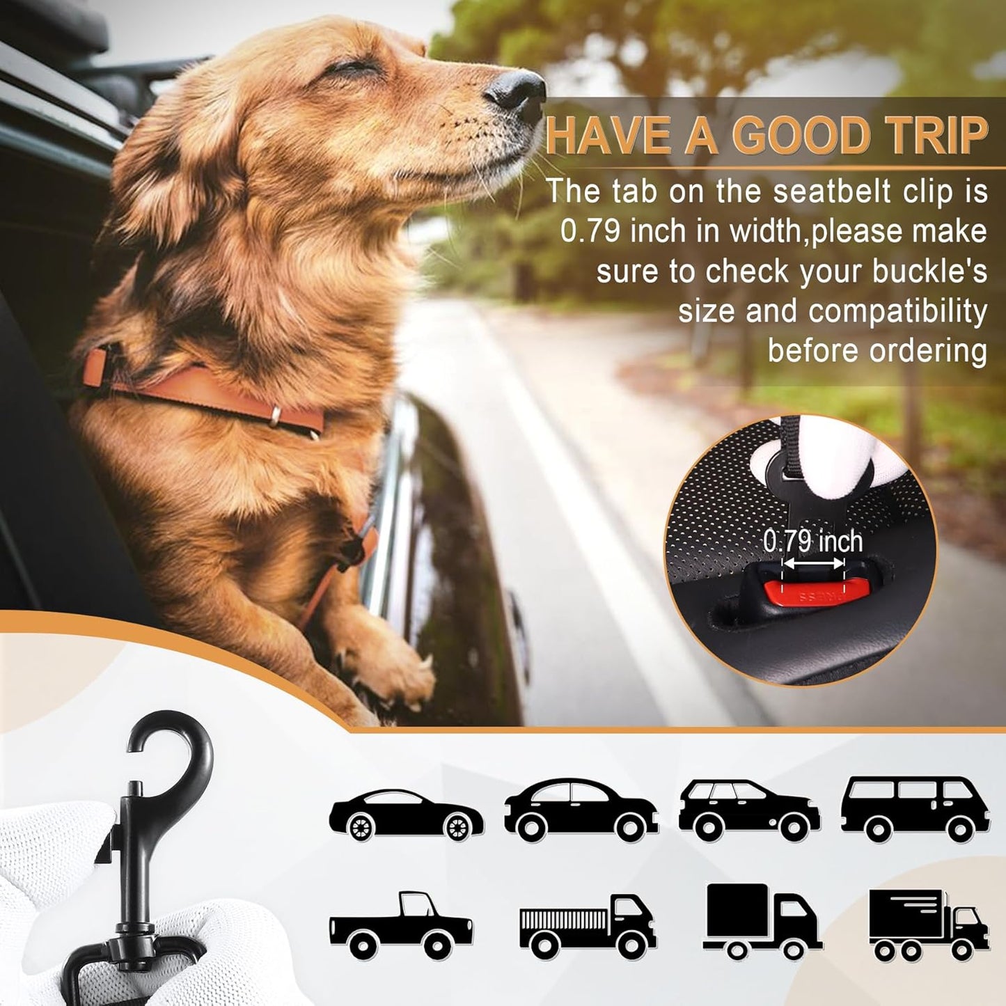 LivTee Dog Seat Belt for Car, Retractable Pet Safety Harness, Adjustable Nylon Dog Seatbelt Leash, Comfortable Dog Accessories for Vehicles (Black-1PCS)