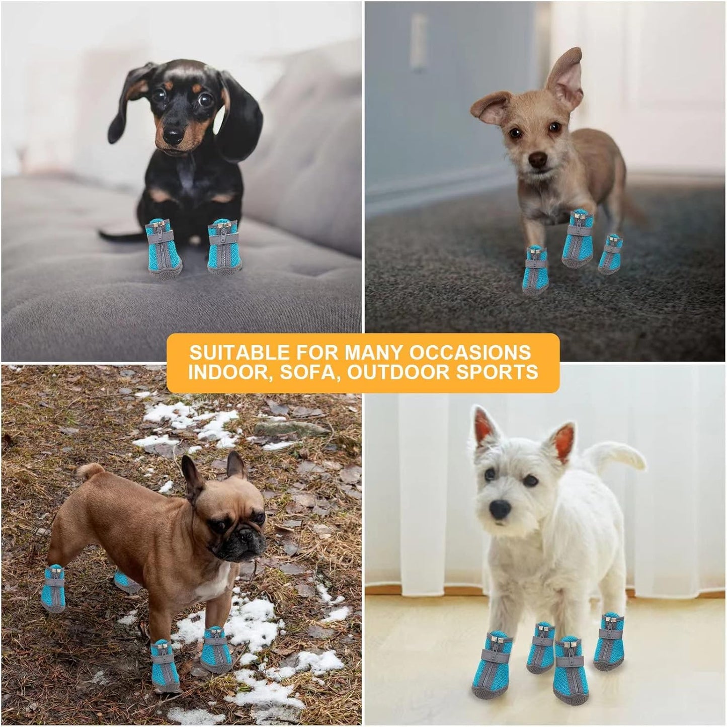 Dog Shoes for Small Dogs, Puppy Dog Boots & Paw Protector for Winter Snow Day, Summer Hot Pavement, Waterproof in Rain Weather, Ourdoor Hiking, Indoor Hardfloors with Anti Slip Sole 4PCS