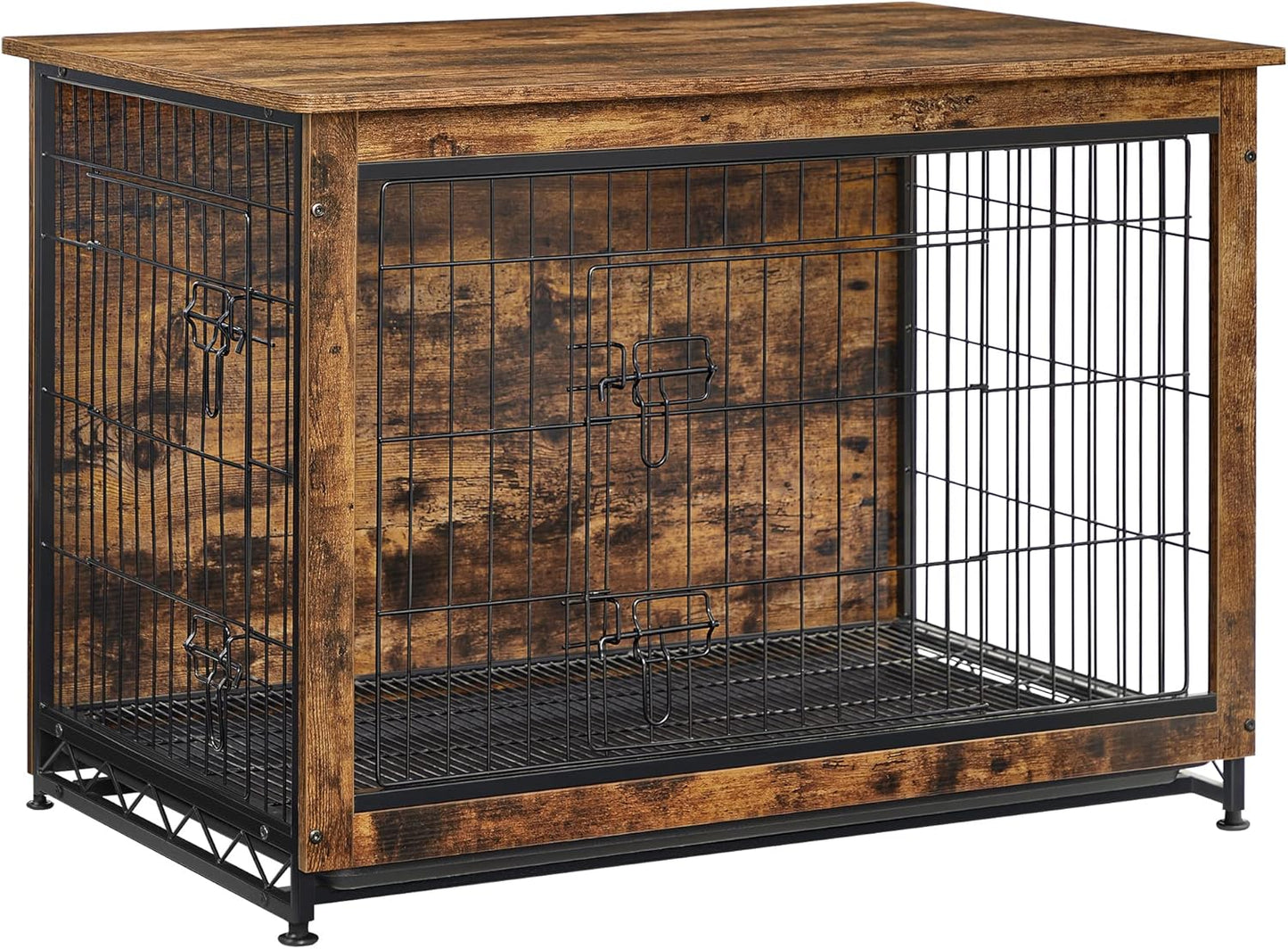Feandrea Dog Crate Furniture, 38.6" Side End Table, Modern Kennel for Dogs Indoor up to 70 lb, Heavy-Duty Dog Cage with Multi-Purpose Removable Tray, Double-Door Dog House, Rustic Brown UPFC003X01