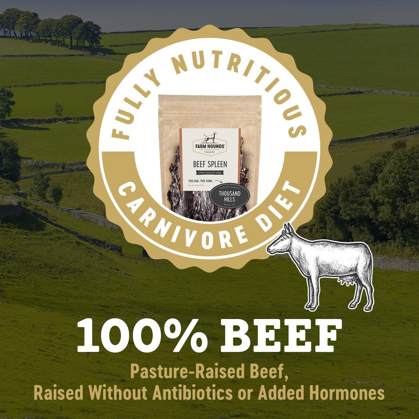 Farm Hounds - Beef Spleen - Premium Natural Beef Spleen Jerky For Dogs - Made From 100% Humanely Raised Cattle - Organ Treat - Great For Training & Treats - No Added Fillers - Made in USA -4oz -1 Pack