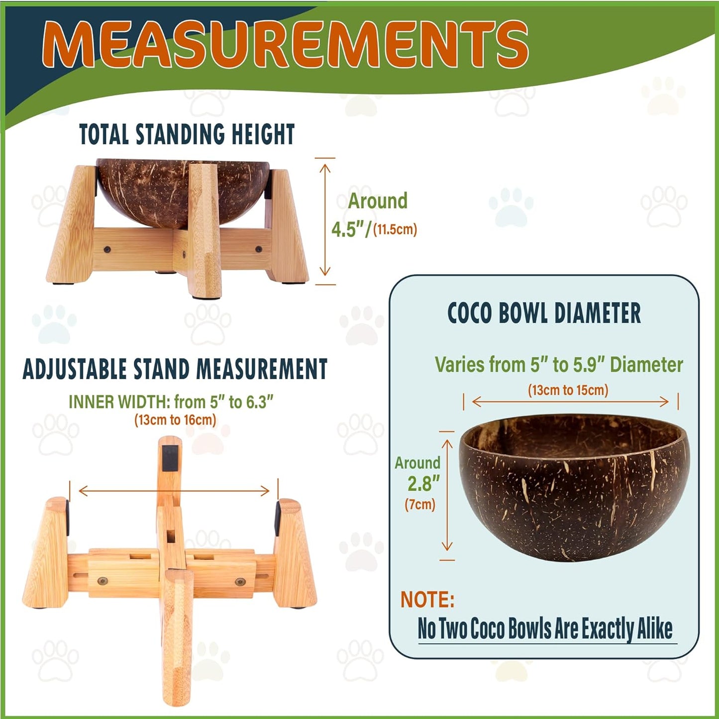 Raised Dog Bowl for Small Dog - Elevated, Ants-Off Stand, Real Coco Bowl, Height 5-inch, 33-oz Dish Capacity - Coconut/Bamboo Natural Calming Effect