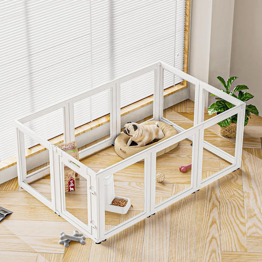 Dog Playpen Transparent Puppy Playpen Indoor, Easy Assemble & Disassemble Clear Pet Playpen, Sturdy & Easy Cleaning Plastic Dog Fence with Suction Cup (23.6"" H, 10PCS), White